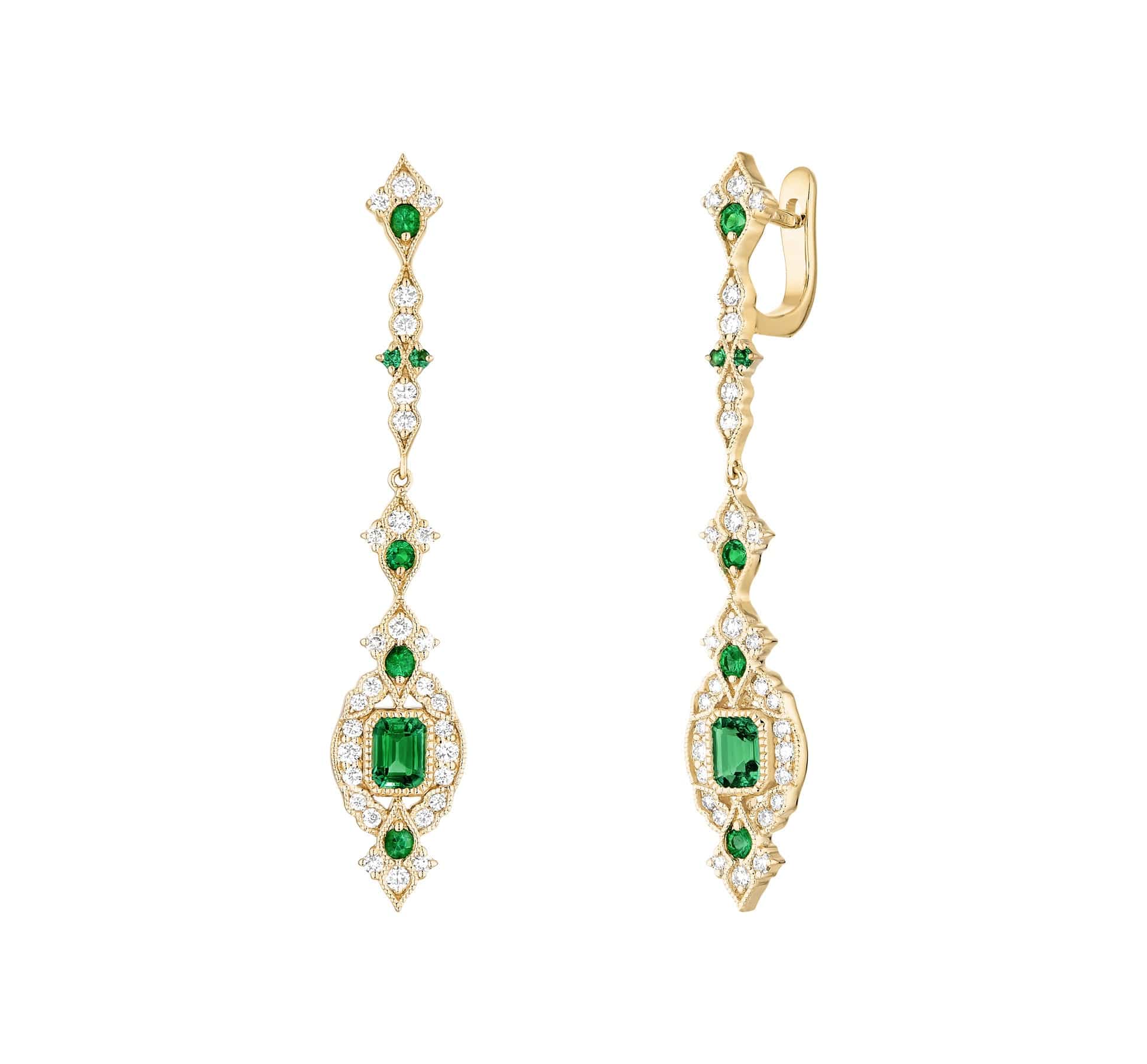 Boucles d'oreilles Hope Or, diamants et émeraudes